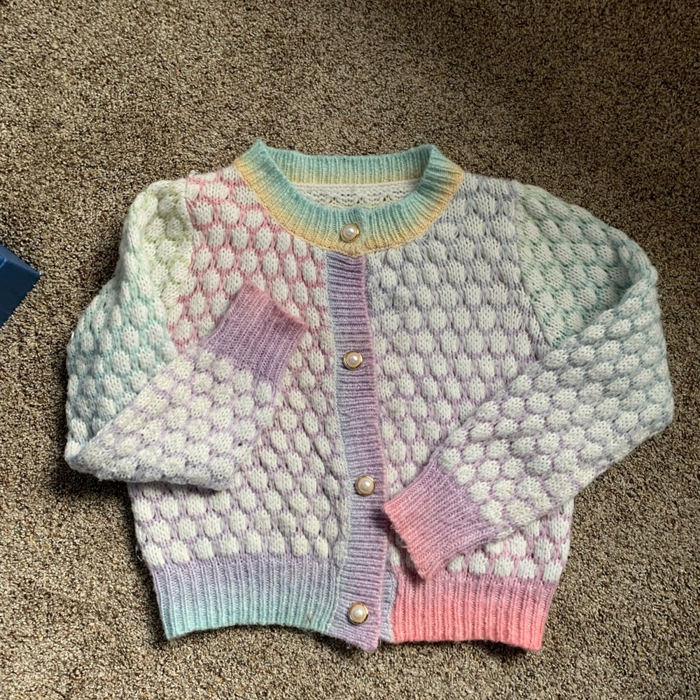 Multicolor Pastel Knit Cardigan with Pearl Buttons
